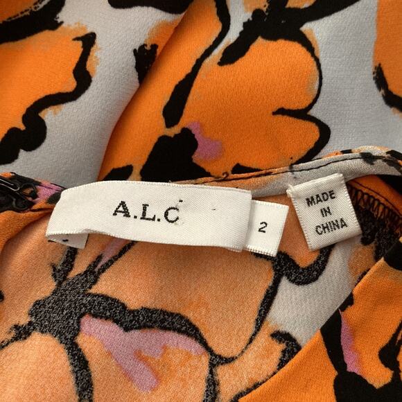 A.L.C Nora Floral Print Orange Silk Dress Size 2 - Picture 6 of 8